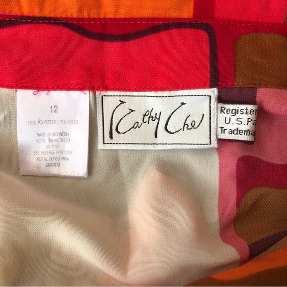 Vintage Geometric Funky Retro Kathy Che Button Up Long Sleeve Top Size 12 - Picture 3 of 7